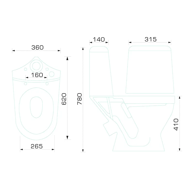 Унитаз-компакт Gesso Home de luxe W101, косой выпуск, 620х360х780 мм