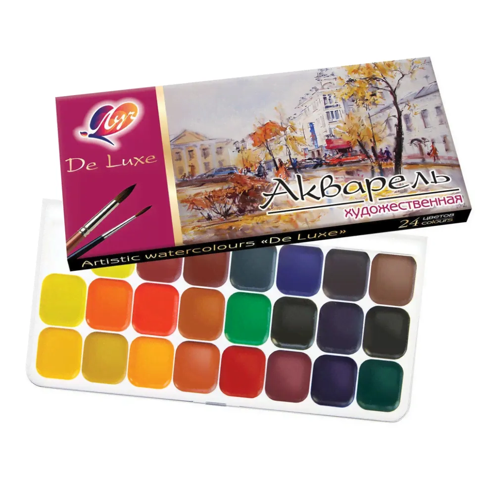 Краски акварельные Луч De Luxe 24 цвета без кисточки-0