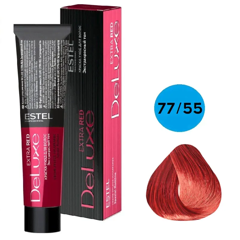 Estel, Крем-краска для волос De Luxe Extra Red 77/55 русый красный интенсивный, 60 мл